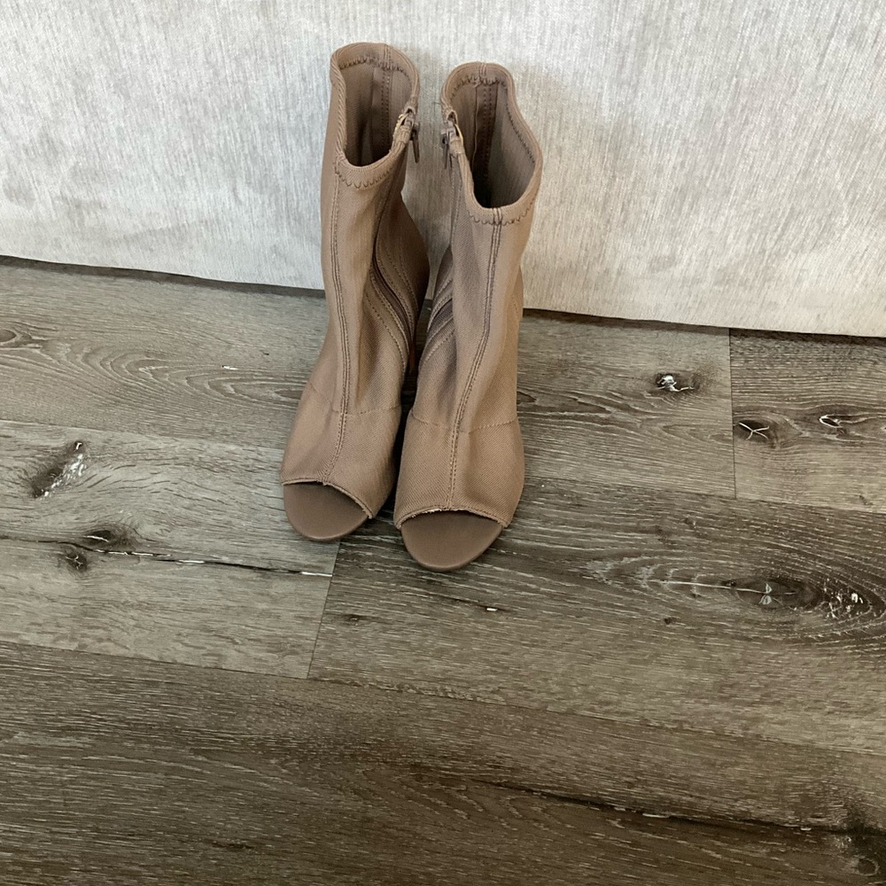 Women's Tan Peep-Toe Ankle Boots